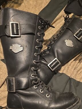 Harley-Davidson Black Leather Lace-Up Buckle Motorcycle Boots Size 7 Like New